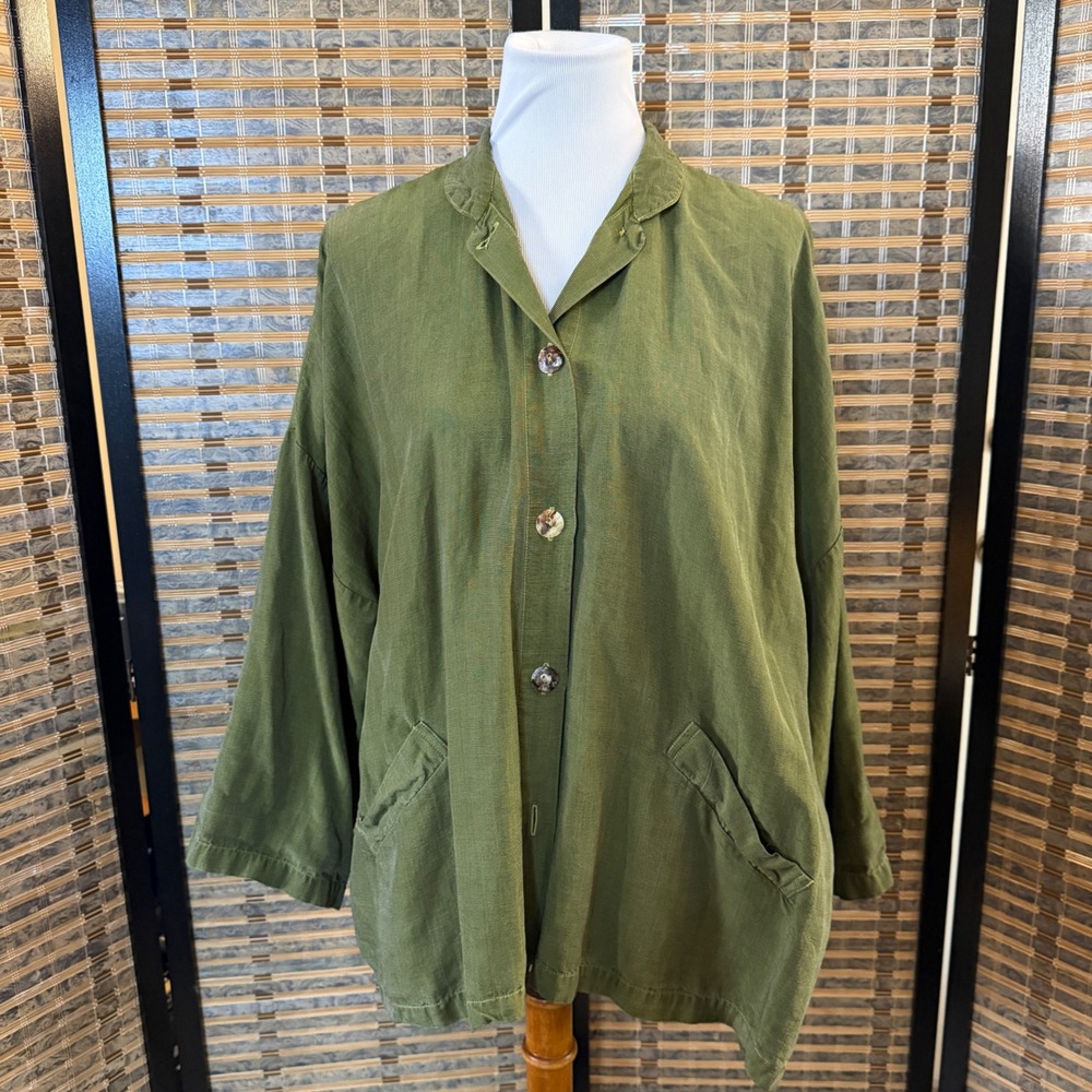 Bryn Walker Shirt Women Medium Green Tencel Oversized Lagenlook Button Up Top
